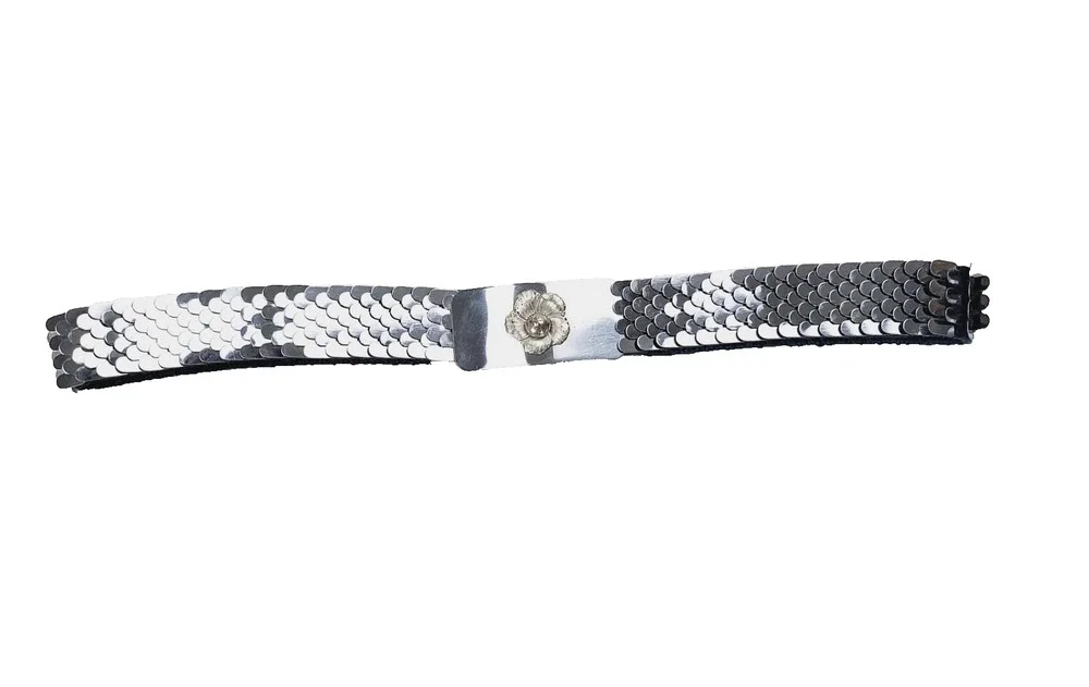 Expansion Belt Fish Scale With Flower On Buckle Vintage Beautiful Fashion Silver